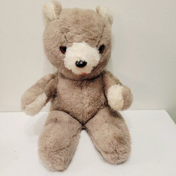 Vtg Rushton Teddy Bear Gray Plush Brown Eyes Red Felt Tongue Stuffed Animal - Picture 1 of 8